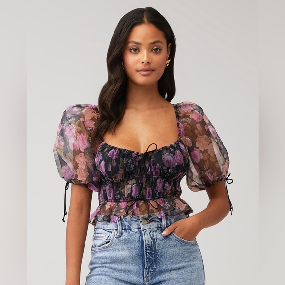 NWT For Love and Lemons Floral Puff Sleeve Sunshine Crop Top | Small | $159 - Picture 4 of 5